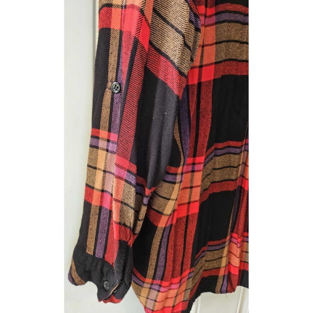 Hester & Orchard Plaid Button Front Blouse Womens Large Roll Tab Long Sleeve - Picture 5 of 7